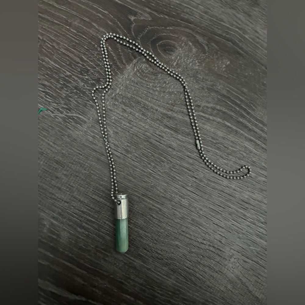 LoveBullets Urban Outfitter Green Jade Bullet Casing Pendant Necklace